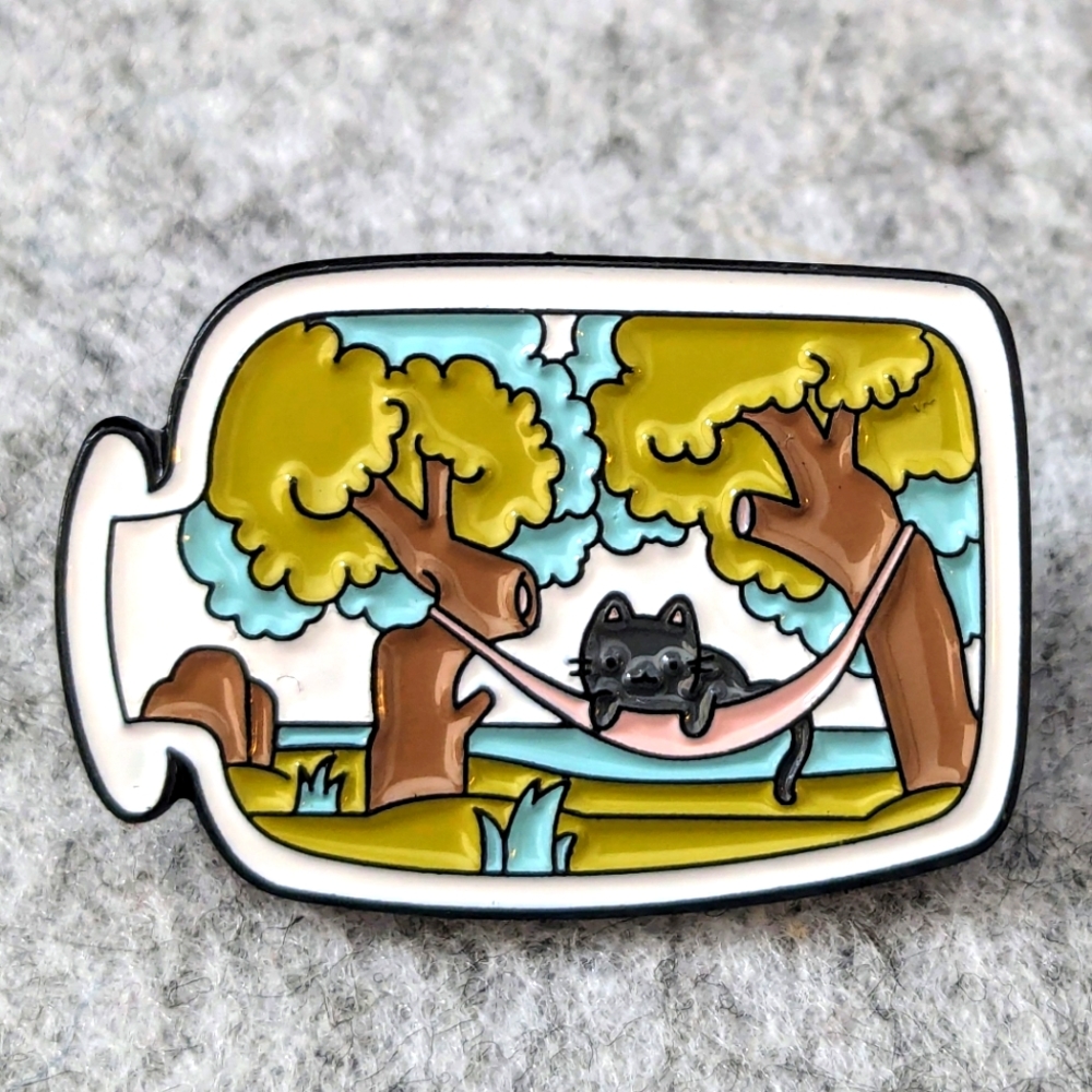 Cat in a Hammock Pin Enamel Lapel Brooch